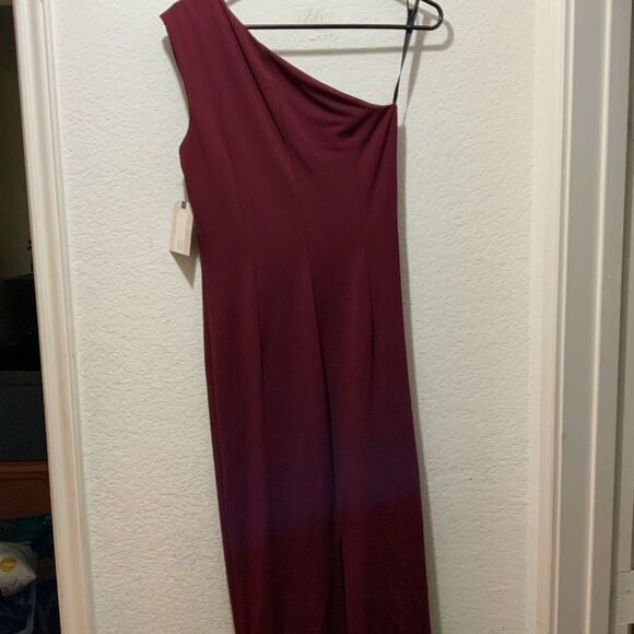 Katie May Angelina Crepe Column Bordeaux One Shoulder Formal Evening Gown Dress - Picture 4 of 13